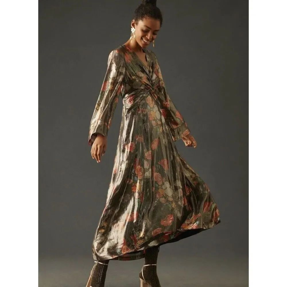 Anthropologie x Caballero Deep V-Neck Maxi Dress